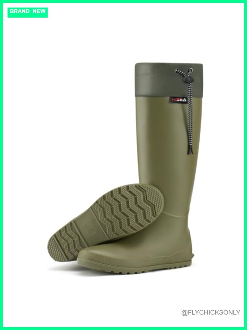 HISEA Women's Knee High Waterproof PVC Rain Boots Adjustable Drawstring